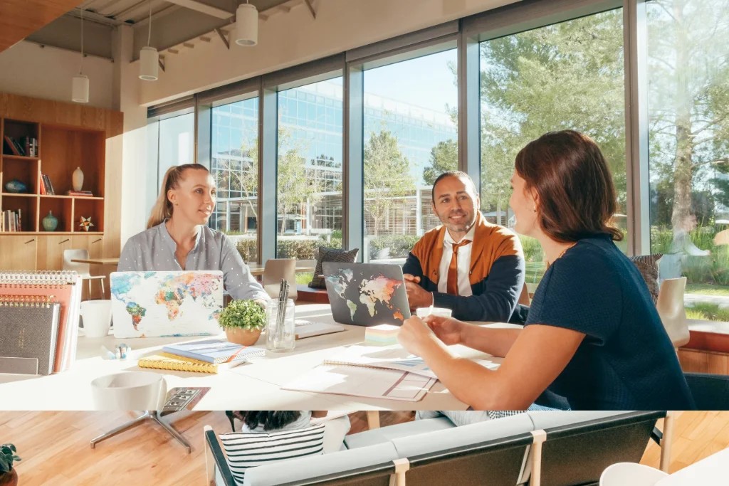 Modern office with a team working
